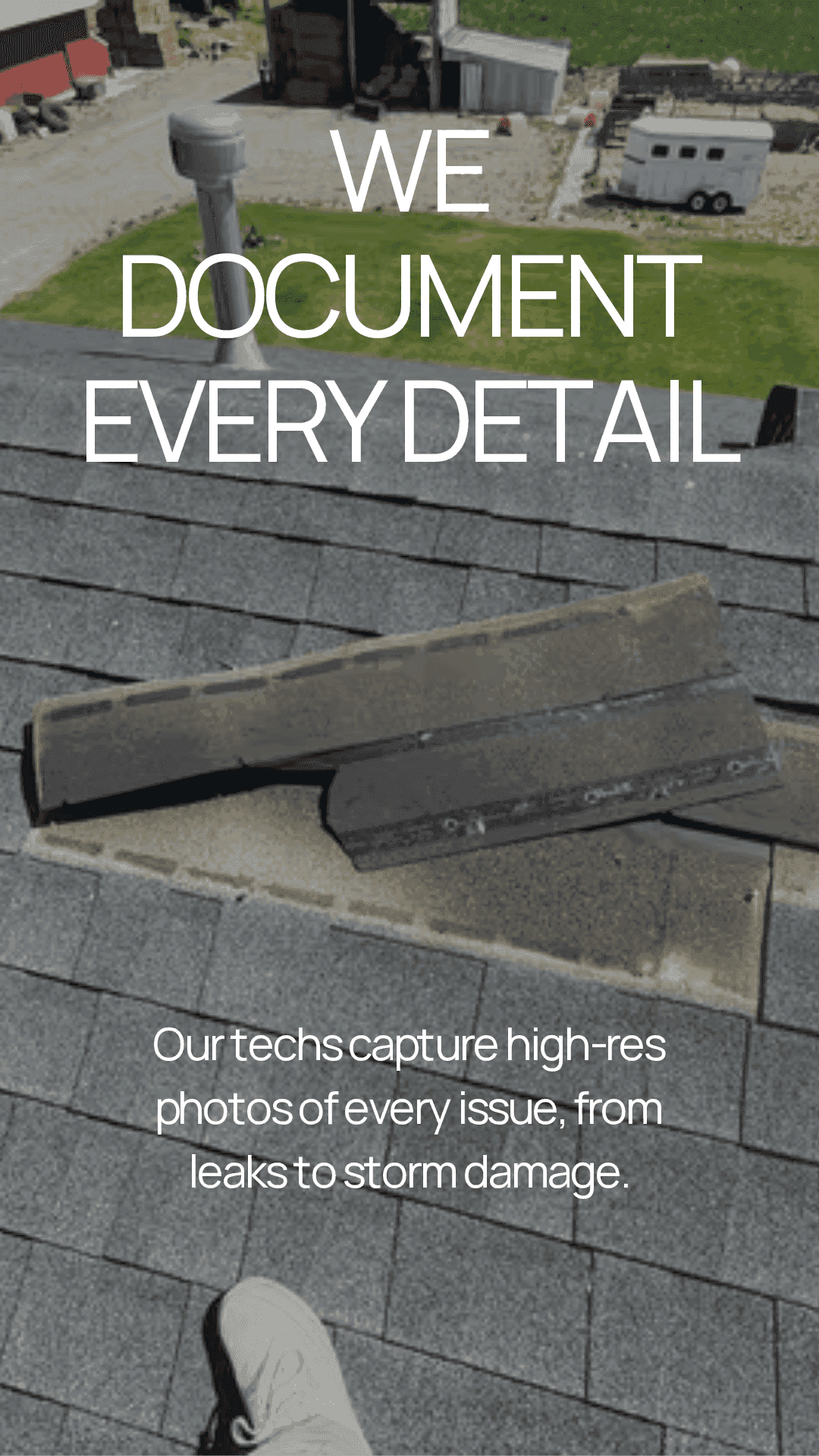 Roof insurance claim photo documentation and detail reporting