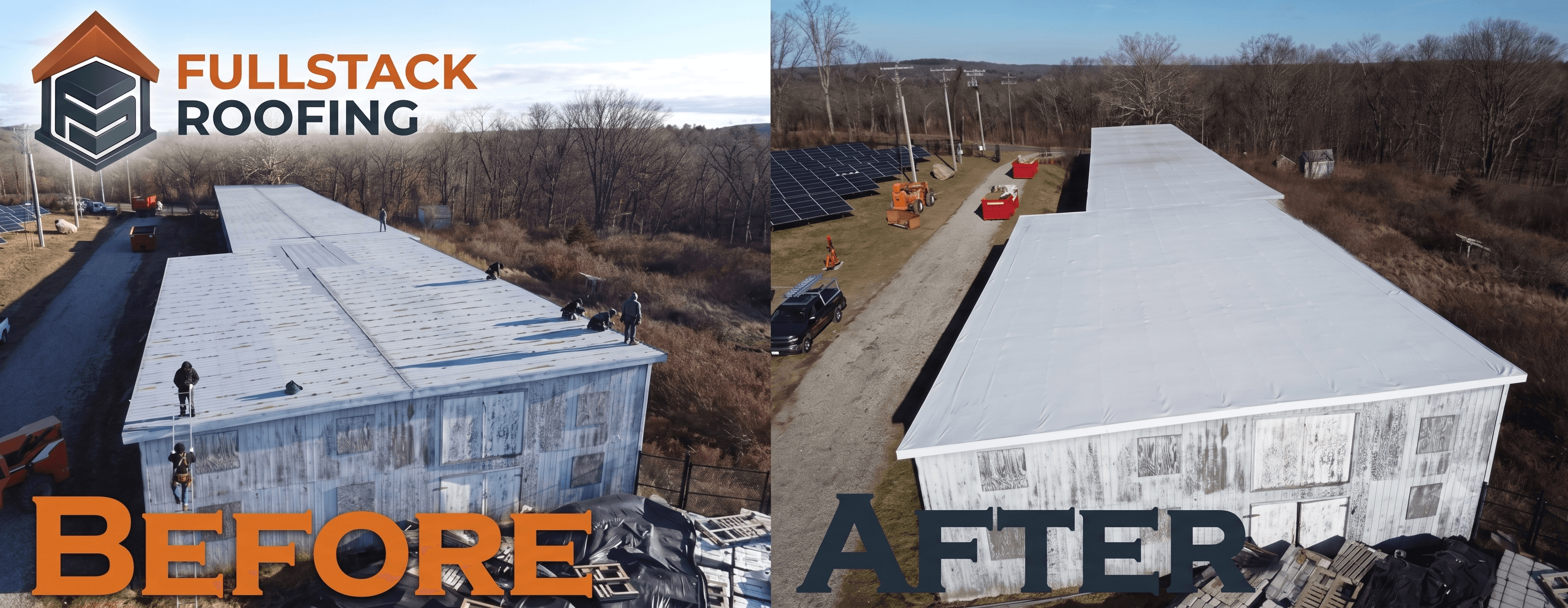 Commercial roofing before and after by Fullstack Roofing Utah
