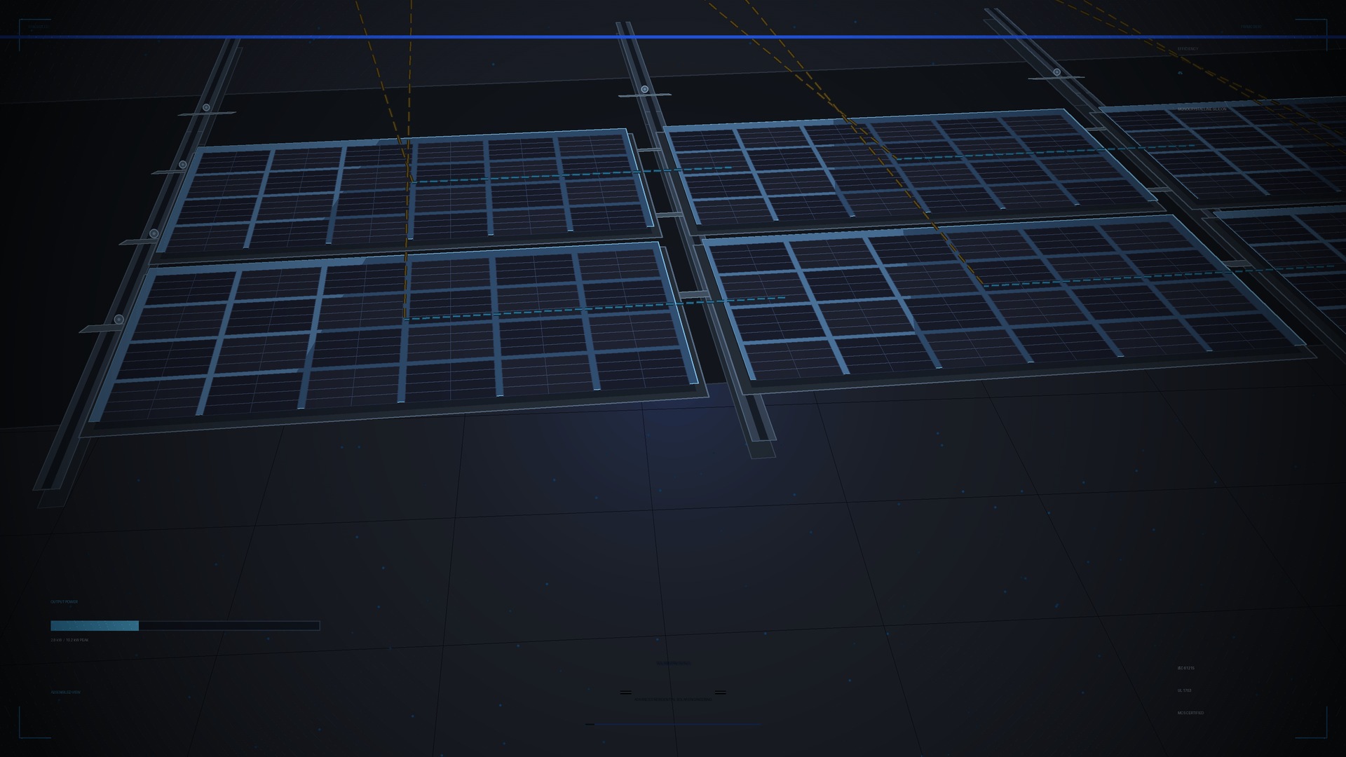 Solar roof integration with panels, mounting racks, flashing, and conduit